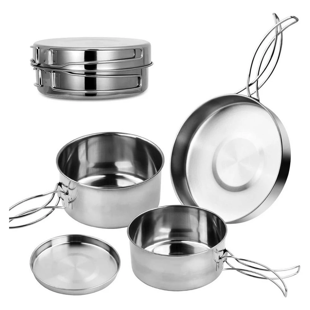 FELIXLEO Camping Geschirr Set Edelstahl, 4-teilig, faltbar, für 1-2 Personen